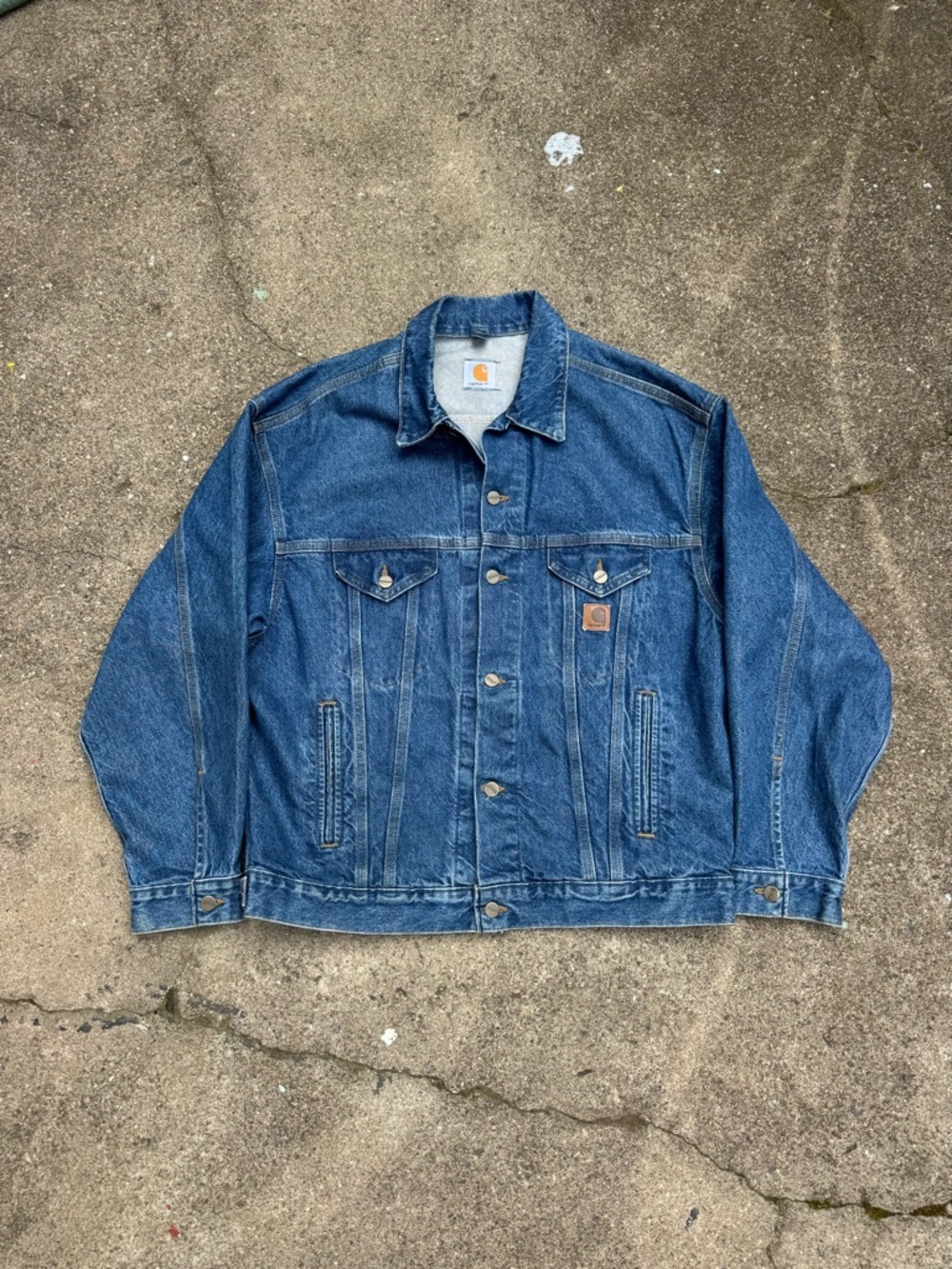 Carhartt Denim Jacket Blue Trucker Workwear Vintage Style Mens XL Fade